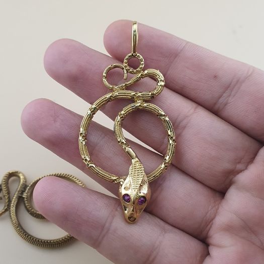 Vintage Lot of 2 Snake with Blue & Red Eyes Brass Pendant 65.5mm