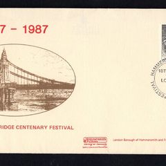 1982 Great Britain Hammersmith Bridge Centenary (1887-1987) Festival Cover tying 16p Norwich Mail in Thunderstorm, 1827 commemorative stamp