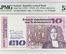 Ireland | 1981 | 10 Pounds | P.72a | Kec 435445 | Pmg Graded | Aunc