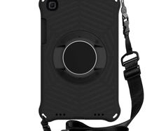 For Samsung Galaxy Tab A9 Spider King EVA Protective Case With Adjustable Shoulder Strap & Holder Black