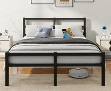 Metal King Bed Frame with Headboard Mattress Foundation with Storage-Enhanced