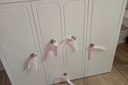 Our Generation doll wardrobe with dresser and stool