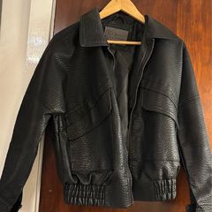 Ci Sono by Cavalini Oversized Faux Leather Bomber Jacket, Black, Size M