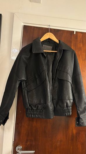 Ci Sono by Cavalini Oversized Faux Leather Bomber Jacket, Black, Size M