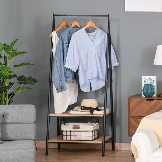 2-Tier Garment Rack Storage Shelves Metal Coat Clothes Stand Shoes Storage Organisation shelves Open Wardrobe Freestanding Tidy Rail 64 x 42.5 x 149 cm (FREE POSTAGE)