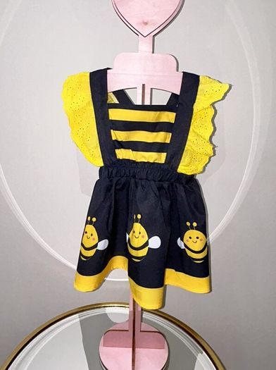 Baby Girls Yellow & Black Bumble Bee Dress & Hat Age 3-6 months / EU 62cm
