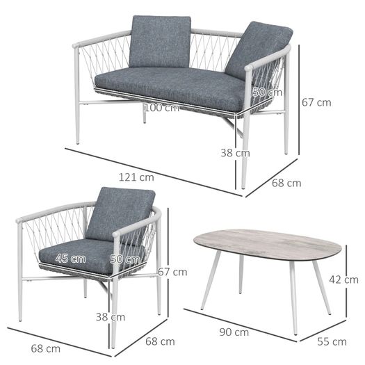 Patio Furniture Set, 4 Pieces, Rocking Function, Seat Cushions, Poly Rattan, Metal Frame, Gray