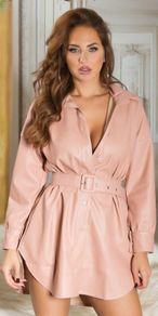 Faux Leather Shirt Dress
