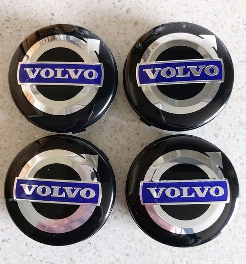 4 x Volvo Centre Caps (Black/Blue) FREE POST