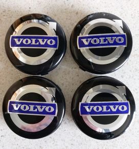4 x Volvo Centre Caps (Black/Blue) FREE POST