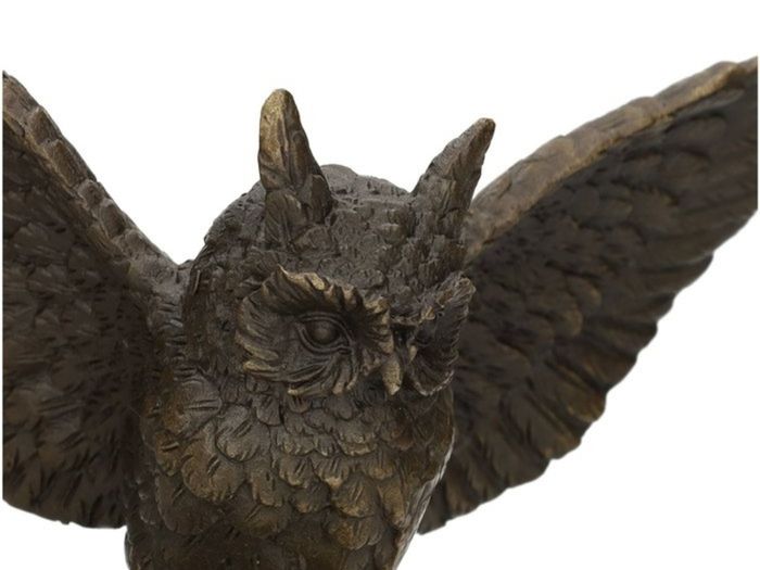Majestic Bronze Owl Sculpture - Bronze, Marble, Signed