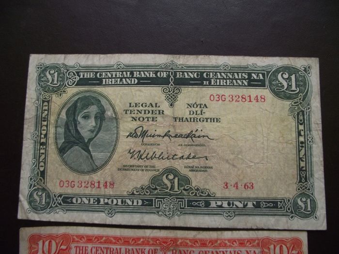 1963 Two Lady Lavery Notes: 10 shillings & 1 Pound