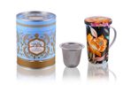 Large Porcelain Tea Cup 350ml Black with Flowers