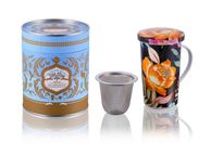main image for ad Large Porcelain Tea Cup 350ml Black with Flowers