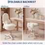 Small Vanity Chair with Wheels, 9L Hidden Storage & Foldable Backrest, Plush Sherpa Fabric Vanity Chair with Bow, Adjustable Height Swivel Dressing Table Stool for Bedroom Makeup Room Image 4