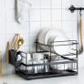 Dish Drying Rack Dish Drainer 2 Tier Detachable Kitchen Sink Dishes Dry Organiser Countertop Dish Draining Holder With Drip Tray Cutlery Utensil Holder RV Studio Small Flat 48x29.5x27cm Black Image 2