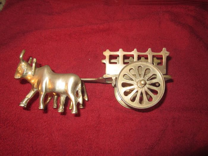 Vintage brass oxen and cart