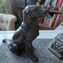 Antique desk inkwell with a seated dog on marble stand Image 7