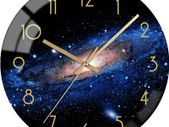 Black Arabic Numerial Wall Clock 12 Inch Silent Quality Quartz Battery Operated Wall Clocks- Round Glass Wall Clocks for Kitchen, Living Room, Dining Room and Bedroom - Night Sky Pattern