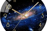 Black Arabic Numerial Wall Clock 12 Inch Silent Quality Quartz Battery Operated Wall Clocks- Round Glass Wall Clocks for Kitchen, Living Room, Dining Room and Bedroom - Night Sky Pattern