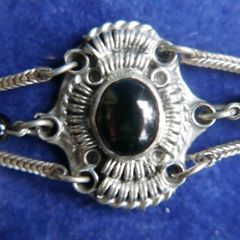 Vintage Sterling Silver 925 Onyx Bracelet Length 7.5" - 13,8g