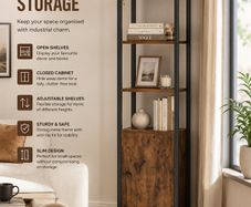 Slim Industrial Bookcase with Cabinet