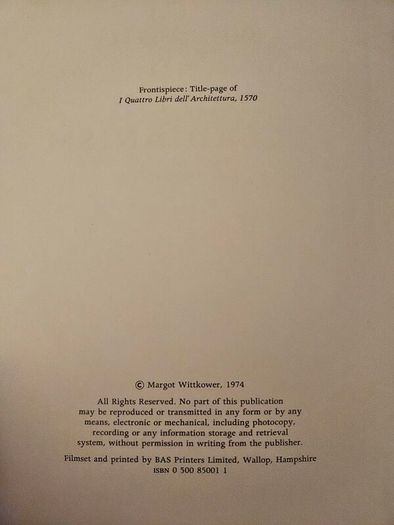 Palladio Abd English Palladianism. With 219 Illustrations.  By Rudolf Wittkower. First Edition Large Volume Hardback With Dustjacket In Good Condition.  See Photos For Same.