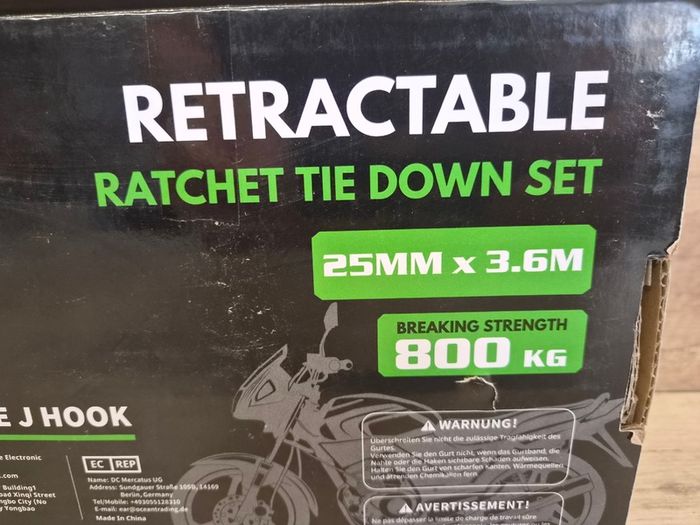 4 Pce Retractable Ratchet Straps Tie Downs 2.5CM x 3M 800kg Break Strength