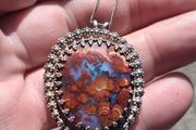 Native American Mid Century Sterling Silver Agate Pendant