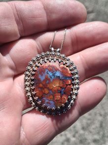 Native American Mid Century Sterling Silver Agate Pendant