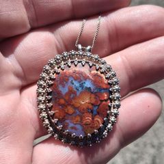 Native American Mid Century Sterling Silver Agate Pendant