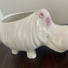 Vintage large ceramic hippo planter