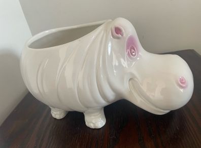 Vintage large ceramic hippo planter