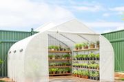 Walk-In Polytunnel Greenhouse with Roll-up Door and Mesh Windows, Warm House Garden Tunnel Plant Shelter, Galvanised Steel Frame, 4.5 x 3 x 2m, White