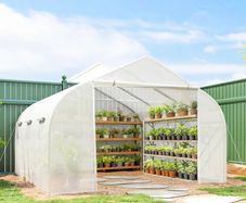 Walk-In Polytunnel Greenhouse with Roll-up Door and Mesh Windows, Warm House Garden Tunnel Plant Shelter, Galvanised Steel Frame, 4.5 x 3 x 2m, White