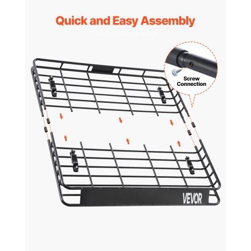 Roof Rack Cargo Carrier, 43 x 50 x 4.1 in, Universal Rooftop Cargo Basket, Car Top Luggage Holder with 150 lbs Max Load Capacity, 4.1 in Fence, Anti-Rust Alloy Steel, Wind Fairing, for SUV Car