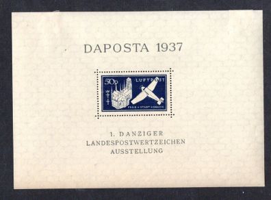 1937 Danzig 50p Blue Cathedral and Plane Stamp Expo Souvenir Sheet Mint
