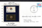 1988 USA Illinois "The Inland Empire" 22kt Gold Replica of the 1976 United States Flag Stamps showing 25c US flag definitive tied Springfield, Illinois (state capital) illustrated cover