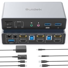 HDMI KVM Switch 2 Monitors 2 Computers Support 4K@60Hz, 3 Port USB3.0 KVM