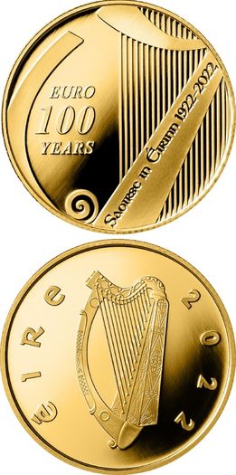 2022 100 euro GOLD PROOF IRISH COIN, 100th anniversary of the Treaty