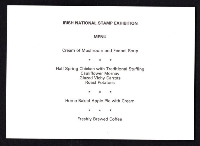 1987 Ireland Stampa Awards Banquet with show cancel of 17th October 1987 and Menu on the reserve. Very limited printed.