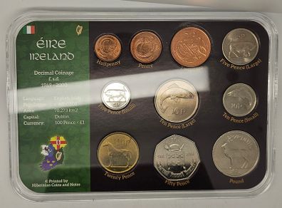 Ireland Decimal Coinage Set 1969-2000 Uncirculated in Plastic Holder