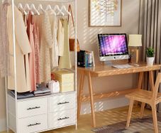 Clothes Rail with Drawers for Bedroom, with 4 White Fabric Drawers, 4 Side Hooks and Metal Frame 30D x 80W x 172H cm