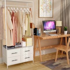 Clothes Rail with Drawers for Bedroom, with 4 White Fabric Drawers, 4 Side Hooks and Metal Frame 30D x 80W x 172H cm