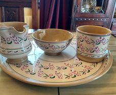 Nicholas Mosse REDUCED.  new lavender 4 piece set . Round platter , large mug , creamer and sugar bowl