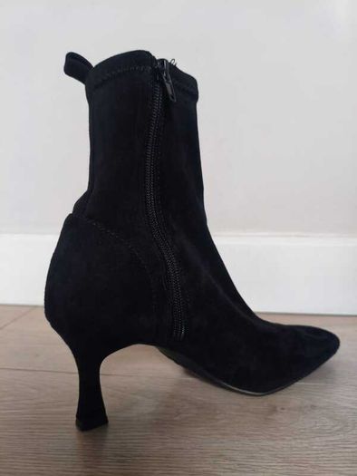 Black suede-look kitten heel ankle boots
