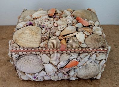Antique shell art jewellery box