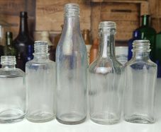 476 - Set of 5 Vintage Clear Glass Cork Screw Top Collectible Decorative Bottles