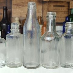 476 - Set of 5 Vintage Clear Glass Cork Screw Top Collectible Decorative Bottles