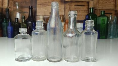476 - Set of 5 Vintage Clear Glass Cork Screw Top Collectible Decorative Bottles